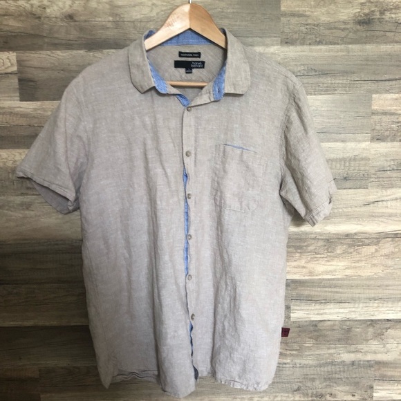 Harvé Benard Tan Linen  Button Down Shirt Large - Picture 3 of 9